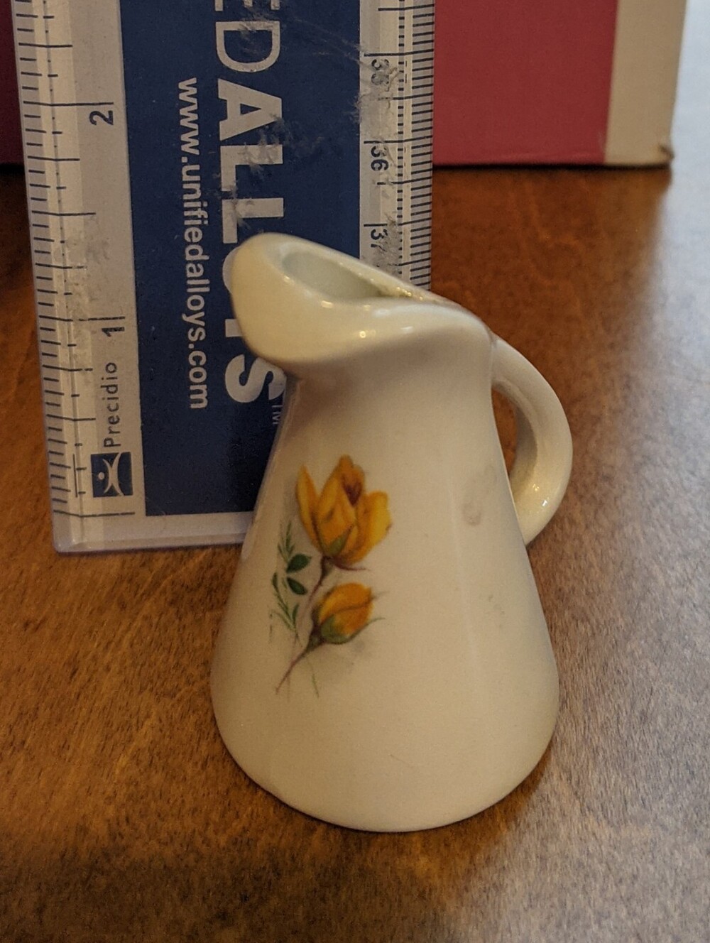 Vintage White Mini Pitcher with Yellow Floral Design